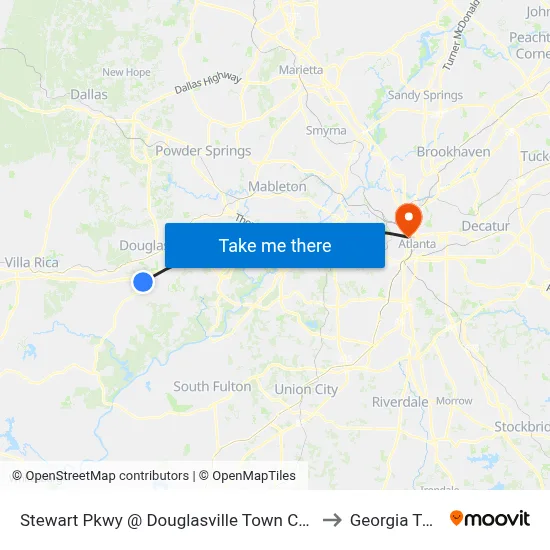 Stewart Pkwy @ Douglasville Town Center Ob to Georgia Tech map