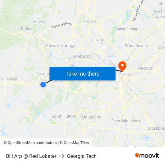 Bill Arp @ Red Lobster to Georgia Tech map