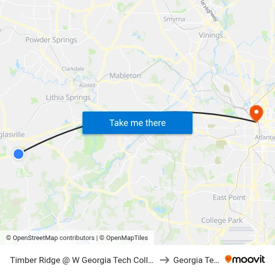 Timber Ridge @ W Georgia Tech College to Georgia Tech map