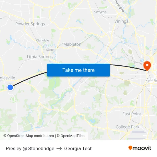 Presley @ Stonebridge to Georgia Tech map