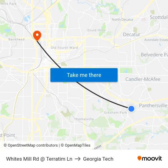 Whites Mill Rd @ Terratim Ln to Georgia Tech map