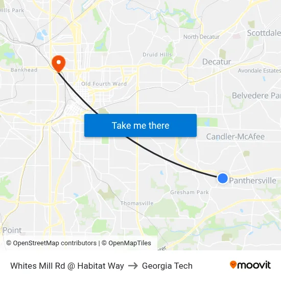 Whites Mill Rd @ Habitat Way to Georgia Tech map