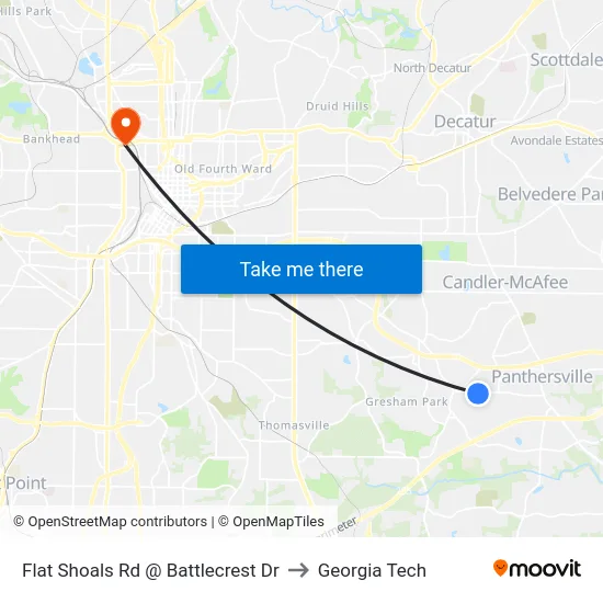 Flat Shoals Rd @ Battlecrest Dr to Georgia Tech map