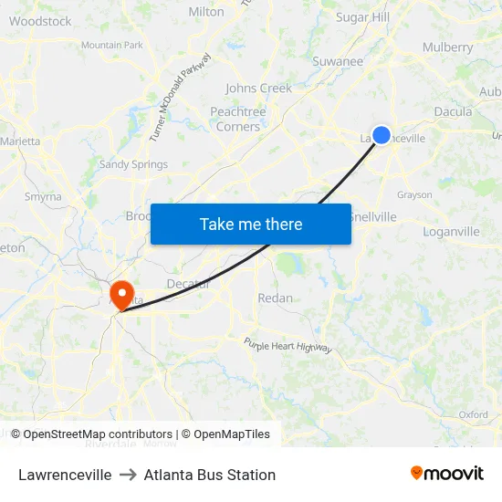 Lawrenceville to Atlanta Bus Station map