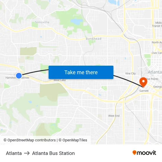 Atlanta to Atlanta Bus Station map