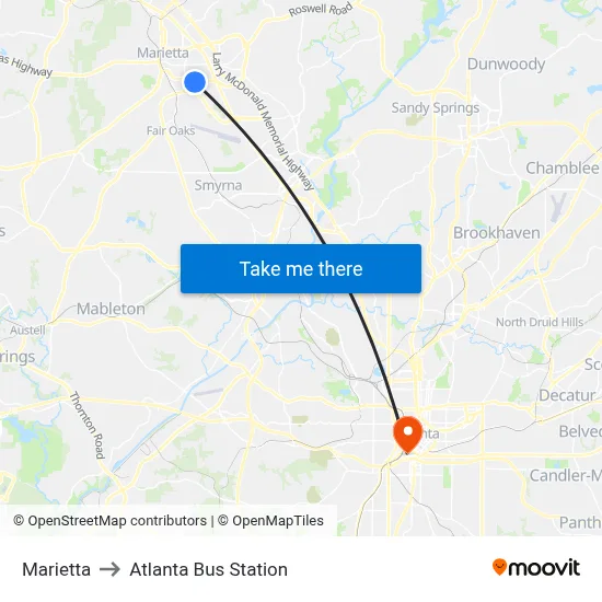 Marietta to Atlanta Bus Station map