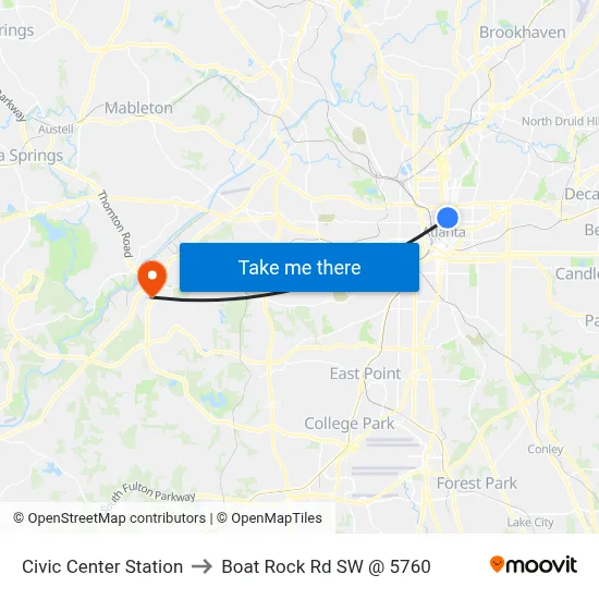 Civic Center Station to Boat Rock Rd SW @ 5760 map