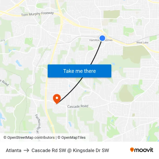 Atlanta to Cascade Rd SW @ Kingsdale Dr SW map