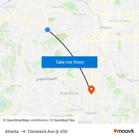 Atlanta to Cleveland Ave @ 650 map
