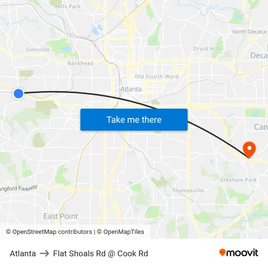 Atlanta to Flat Shoals Rd @ Cook Rd map