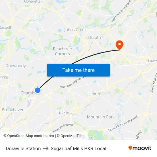 Doraville Station to Sugarloaf Mills P&R Local map
