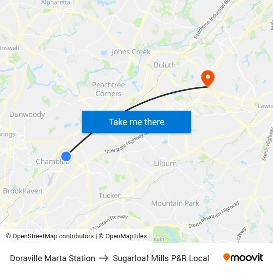 Doraville Marta Station to Sugarloaf Mills P&R Local map