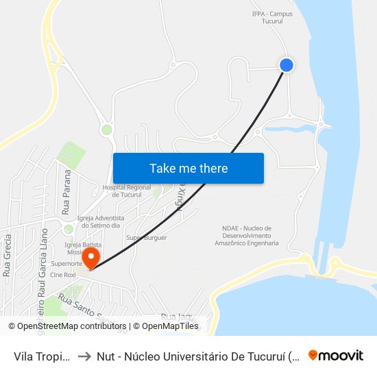 Vila Tropical to Nut - Núcleo Universitário De Tucuruí (Ufpa) map