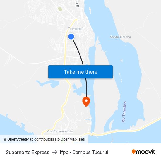 Supernorte Express to Ifpa - Campus Tucuruí map