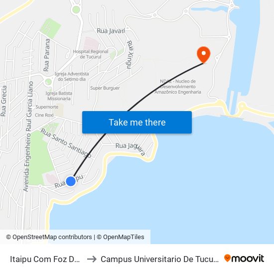 Itaipu Com Foz De Areia to Campus Universitario De Tucuruí (Ufpa) map