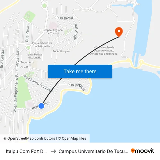 Itaipu Com Foz De Areia to Campus Universitario De Tucuruí (Ufpa) map