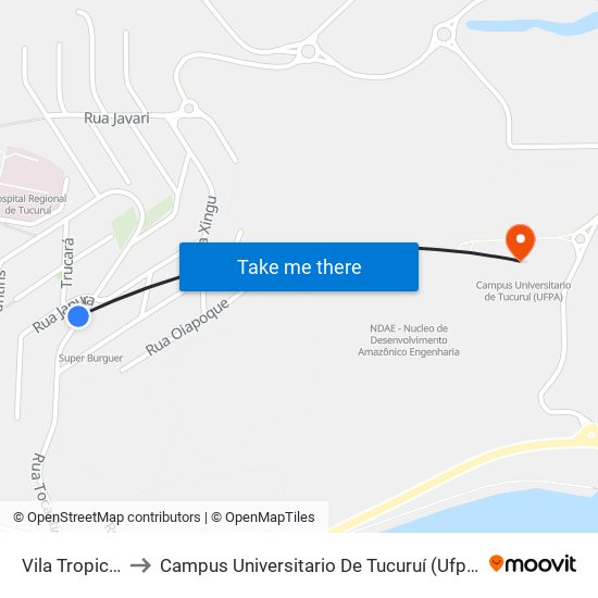 Vila Tropical to Campus Universitario De Tucuruí (Ufpa) map