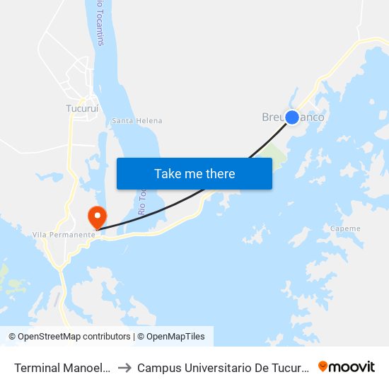 Terminal Manoel Bilek to Campus Universitario De Tucuruí (Ufpa) map