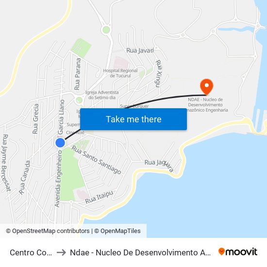 Centro Comercial to Ndae - Nucleo De Desenvolvimento Amazônico Engenharia map