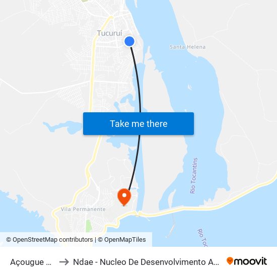 Açougue Pioneira to Ndae - Nucleo De Desenvolvimento Amazônico Engenharia map