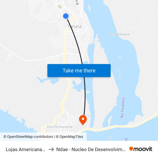 Lojas Americanas | Sentido Norte to Ndae - Nucleo De Desenvolvimento Amazônico Engenharia map
