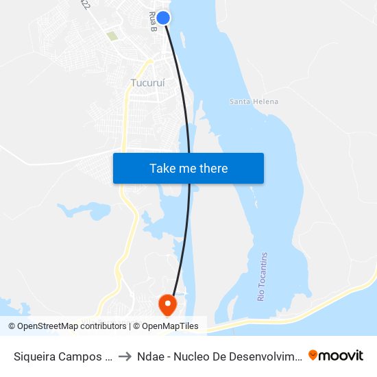 Siqueira Campos Com Santa Maria to Ndae - Nucleo De Desenvolvimento Amazônico Engenharia map