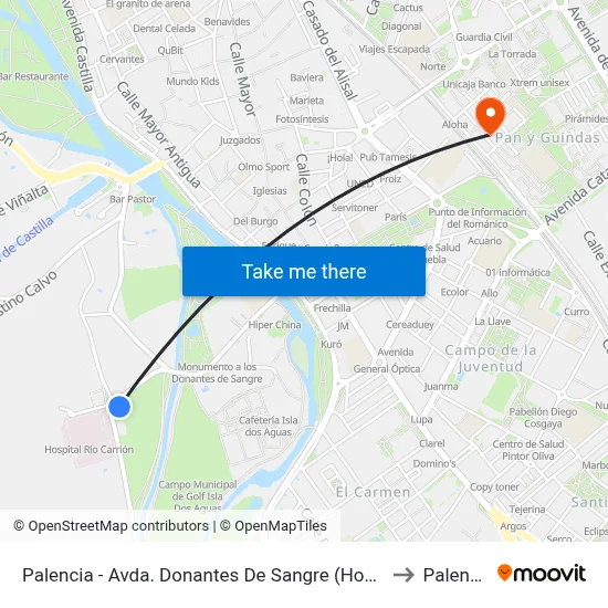 Palencia - Avda. Donantes De Sangre (Hospital) to Palencia map