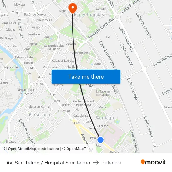Av. San Telmo / Hospital San Telmo to Palencia map