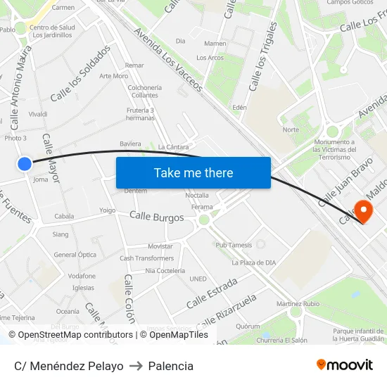 C/ Menéndez Pelayo to Palencia map