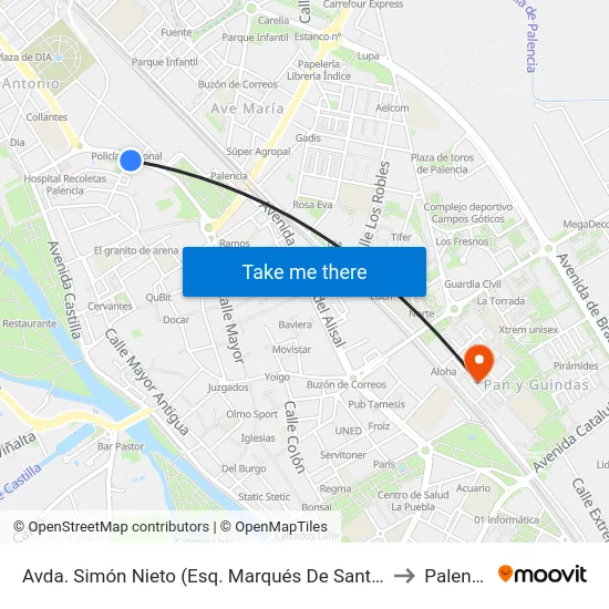 Avda. Simón Nieto (Esq. Marqués De Santillana) to Palencia map