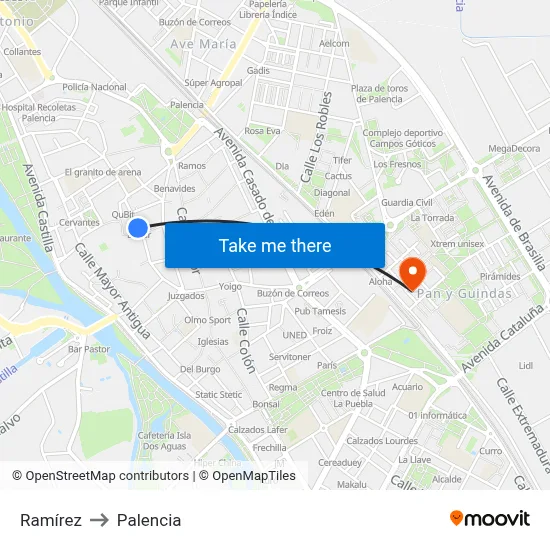 Ramírez to Palencia map