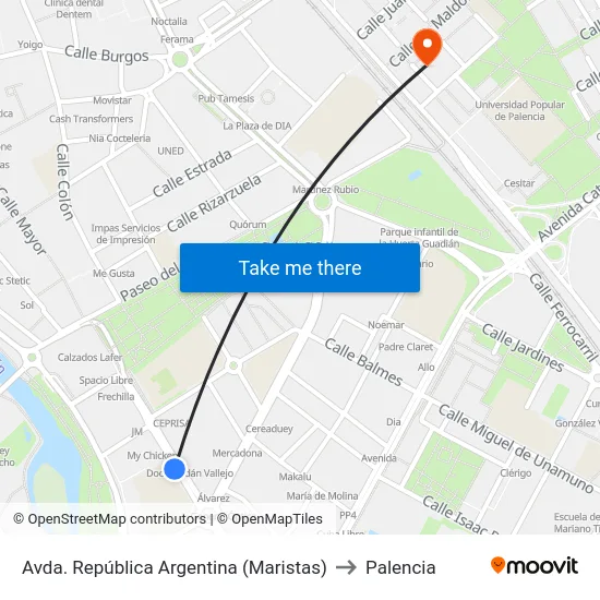 Avda. República Argentina (Maristas) to Palencia map
