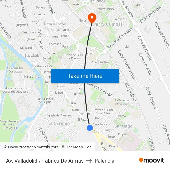 Av. Valladolid / Fábrica De Armas to Palencia map