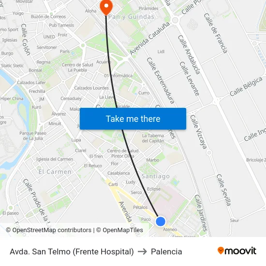 Avda. San Telmo (Frente Hospital) to Palencia map