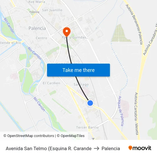 Av. San Telmo / Ramón Carande (Esquina) to Palencia map