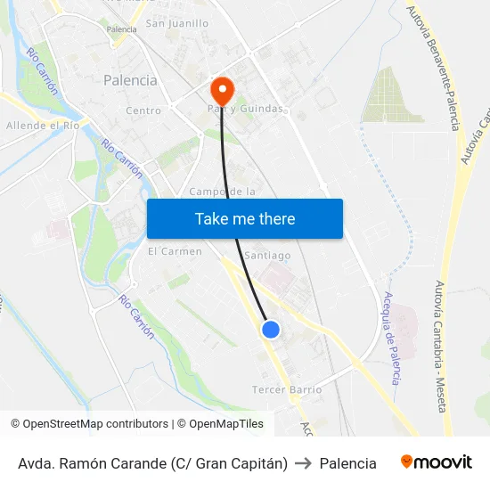 Avda. Ramón Carande (C/ Gran Capitán) to Palencia map