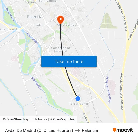 Avda. De Madrid (C. C. Las Huertas) to Palencia map