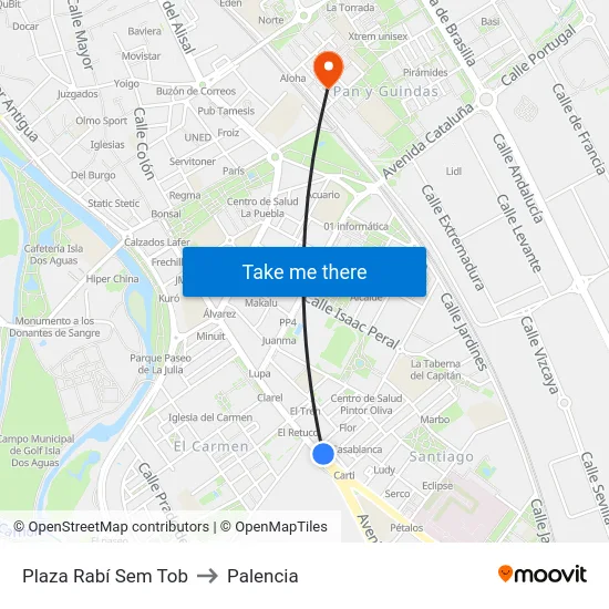 Plaza Rabí Sem Tob to Palencia map