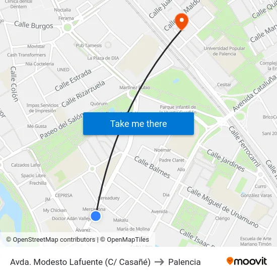 Avda. Modesto Lafuente (C/ Casañé) to Palencia map