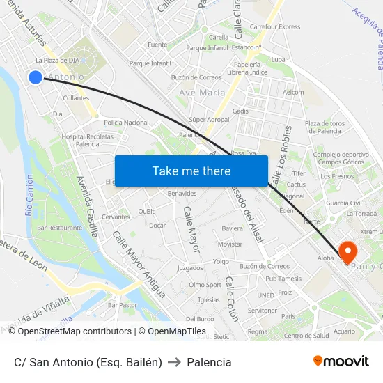 C/ San Antonio (Esq. Bailén) to Palencia map