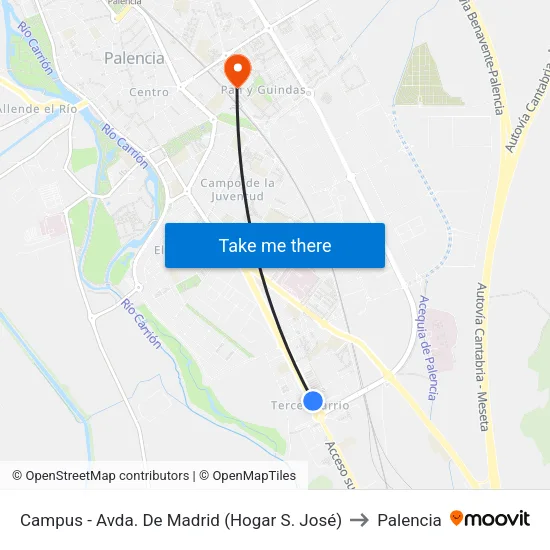 Campus (Avda. De Madrid - Hogar S. José) to Palencia map