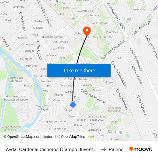 Avda. Cardenal Cisneros (Campo Juventud) to Palencia map