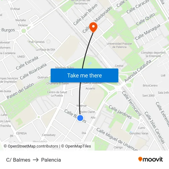 C/ Balmes to Palencia map