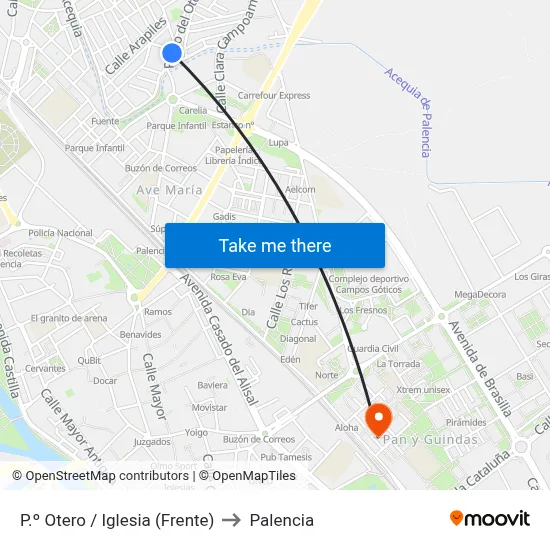 P.º Otero / Iglesia (Frente) to Palencia map