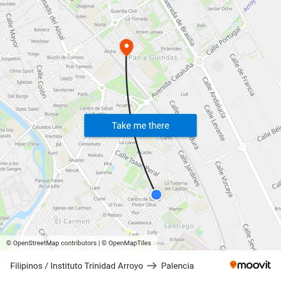 Filipinos / Instituto Trinidad Arroyo to Palencia map