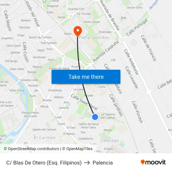 C/ Blas De Otero (Esq. Filipinos) to Palencia map