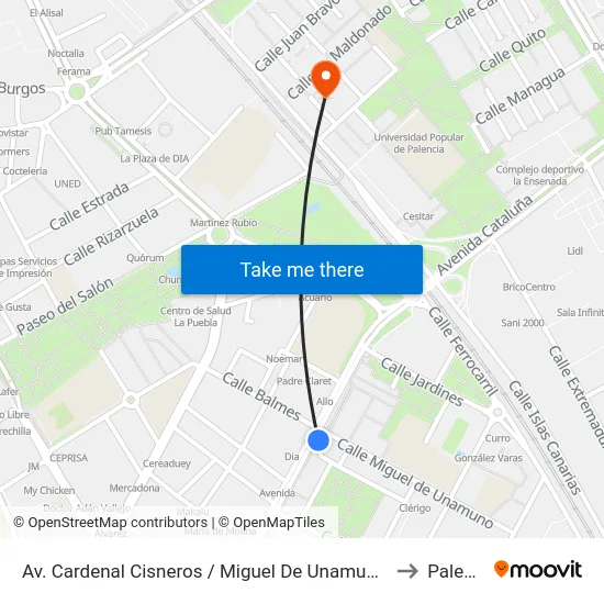 Av. Cardenal Cisneros / Miguel De Unamuno (Esquina) to Palencia map