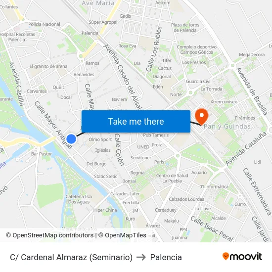 C/ Cardenal Almaraz (Seminario) to Palencia map
