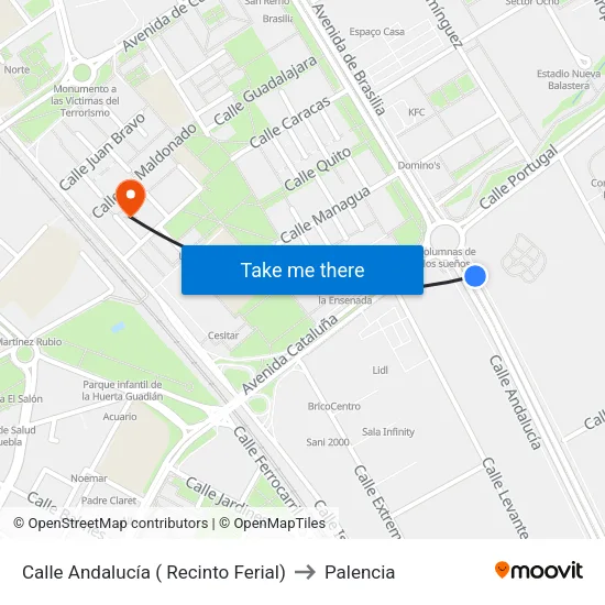 Andalucía / Ferial to Palencia map