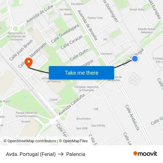 Av. Portugal / Ferial to Palencia map